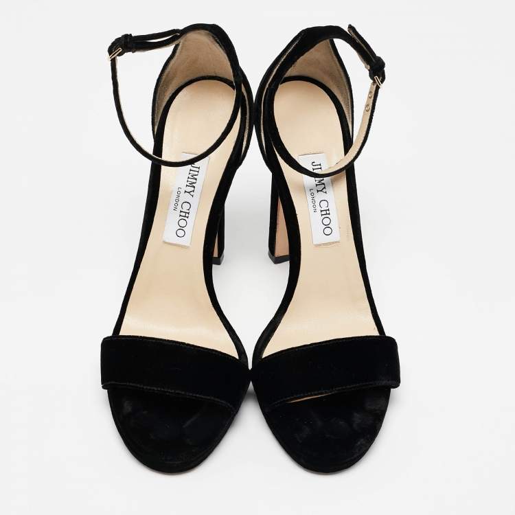 Pre Owned Jimmy Choo Black Velvet Misty Sandals Size 40