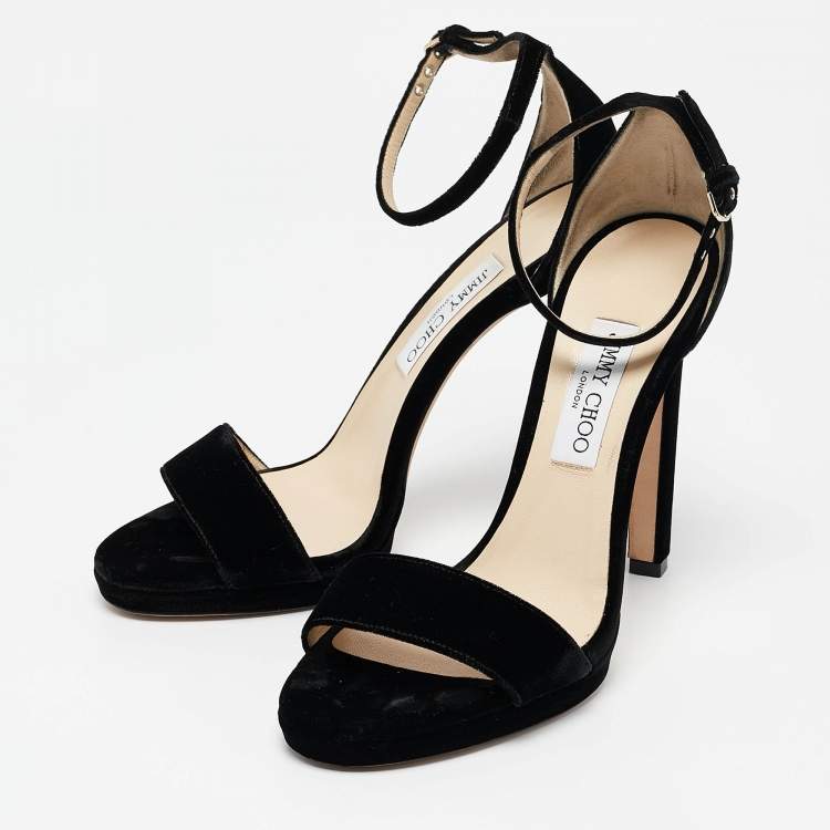 Pre Owned Jimmy Choo Black Velvet Misty Sandals Size 40