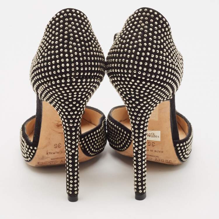 Pre Owned Jimmy Choo Black Studded Suede Talan T Strap Pumps Size 36