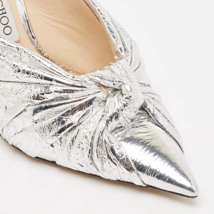 Pre Owned Jimmy Choo Silver Leather Annabell Slingback Pumps Size  37.5