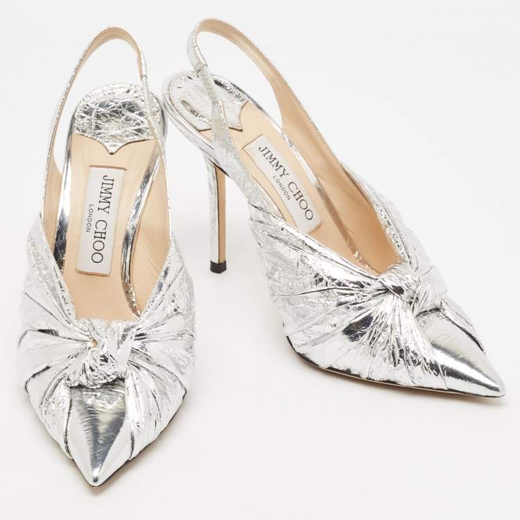 Pre Owned Jimmy Choo Silver Leather Annabell Slingback Pumps Size  37.5