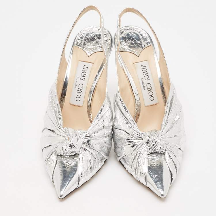 Pre Owned Jimmy Choo Silver Leather Annabell Slingback Pumps Size  37.5
