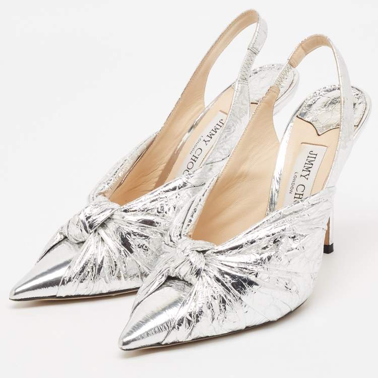 Pre Owned Jimmy Choo Silver Leather Annabell Slingback Pumps Size  37.5
