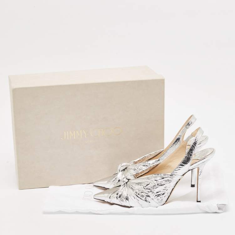 Pre Owned Jimmy Choo Silver Leather Annabell Slingback Pumps Size  37.5