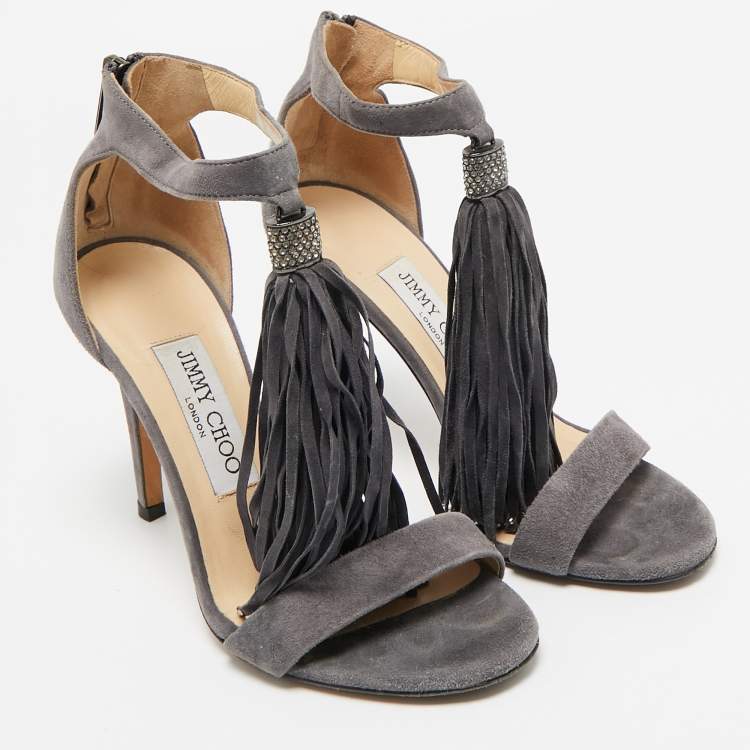 Pre Owned Jimmy Choo Grey Suede Ankle Strap Sandals Size 35.5