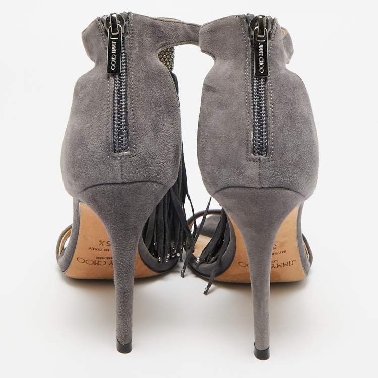 Pre Owned Jimmy Choo Grey Suede Ankle Strap Sandals Size 35.5
