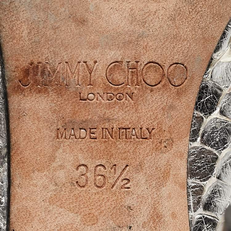 Pre Owned Jimmy Choo Silver Python Embossed Leather and Fur Ankle Length Boots Size 36.5