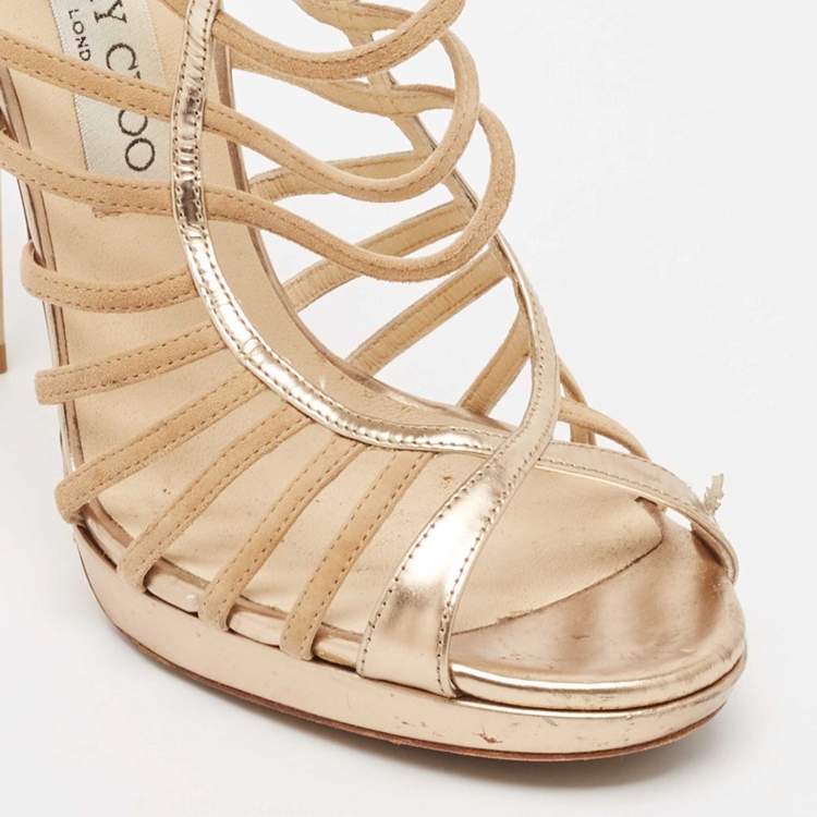 Pre Owned Jimmy Choo Beige Suede and Leather Dani Cut Out Sandals Size 39