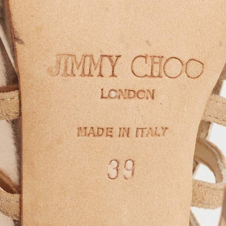 Pre Owned Jimmy Choo Beige Suede and Leather Dani Cut Out Sandals Size 39