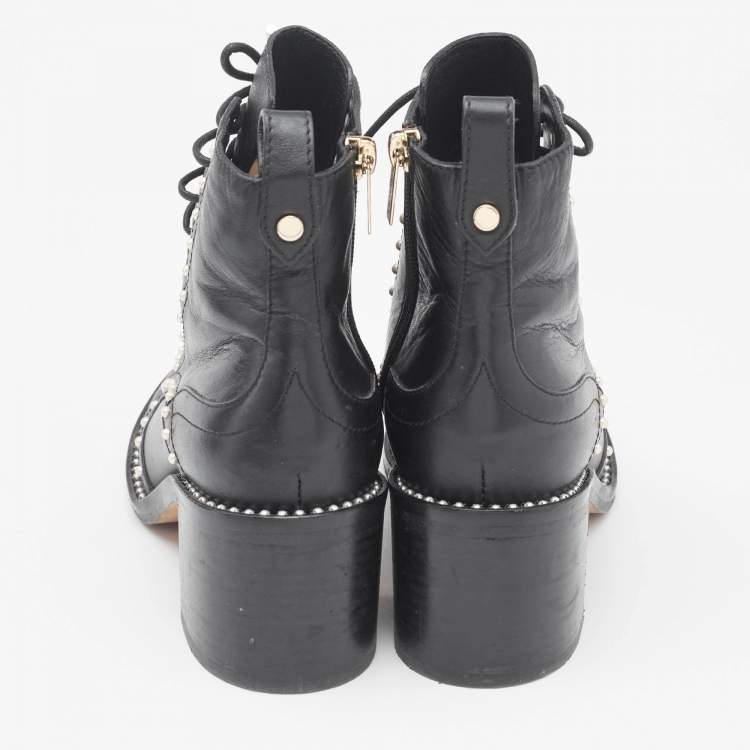 Pre Owned Jimmy Choo Black Leather Studded Ankle Boots Size 36.5