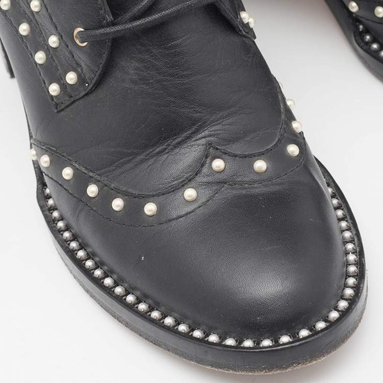 Pre Owned Jimmy Choo Black Leather Studded Ankle Boots Size 36.5