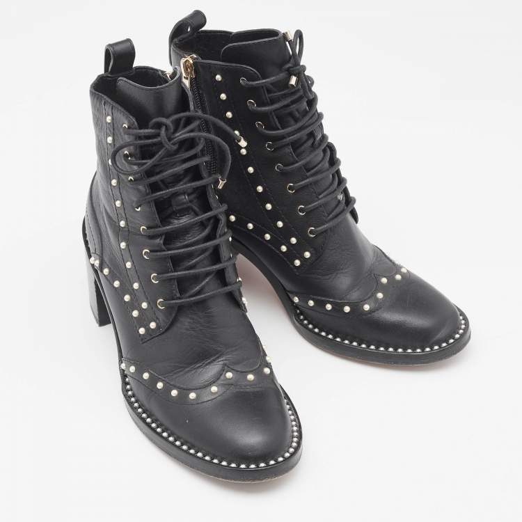 Pre Owned Jimmy Choo Black Leather Studded Ankle Boots Size 36.5