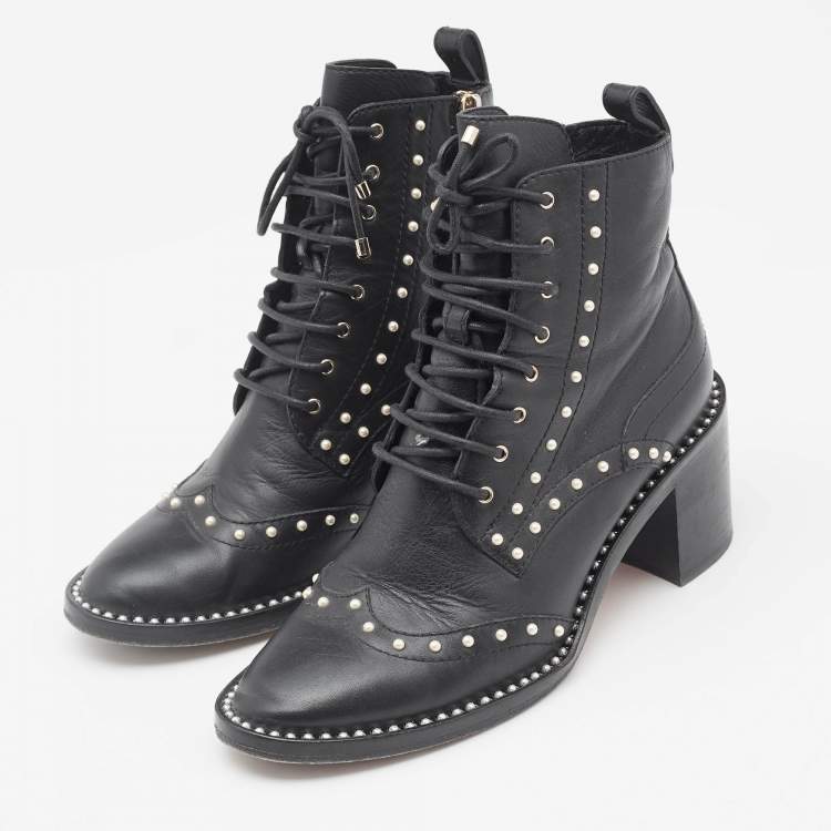 Pre Owned Jimmy Choo Black Leather Studded Ankle Boots Size 36.5