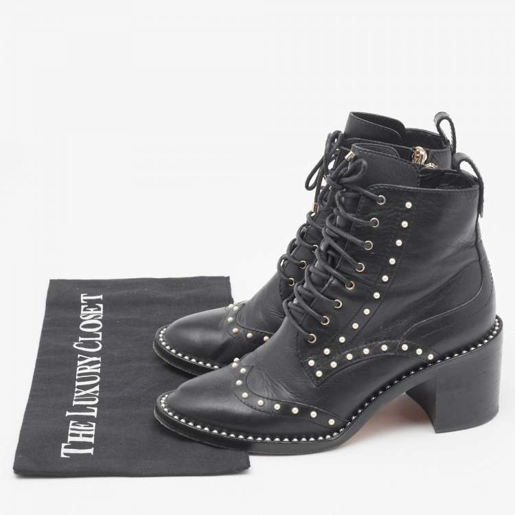 Pre Owned Jimmy Choo Black Leather Studded Ankle Boots Size 36.5