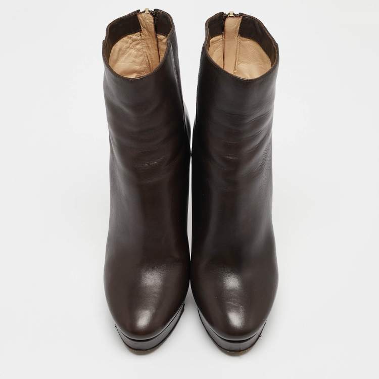 Pre Owned Jimmy Choo Brown Leather Pointed Toe Ankle Length Boots Size 37