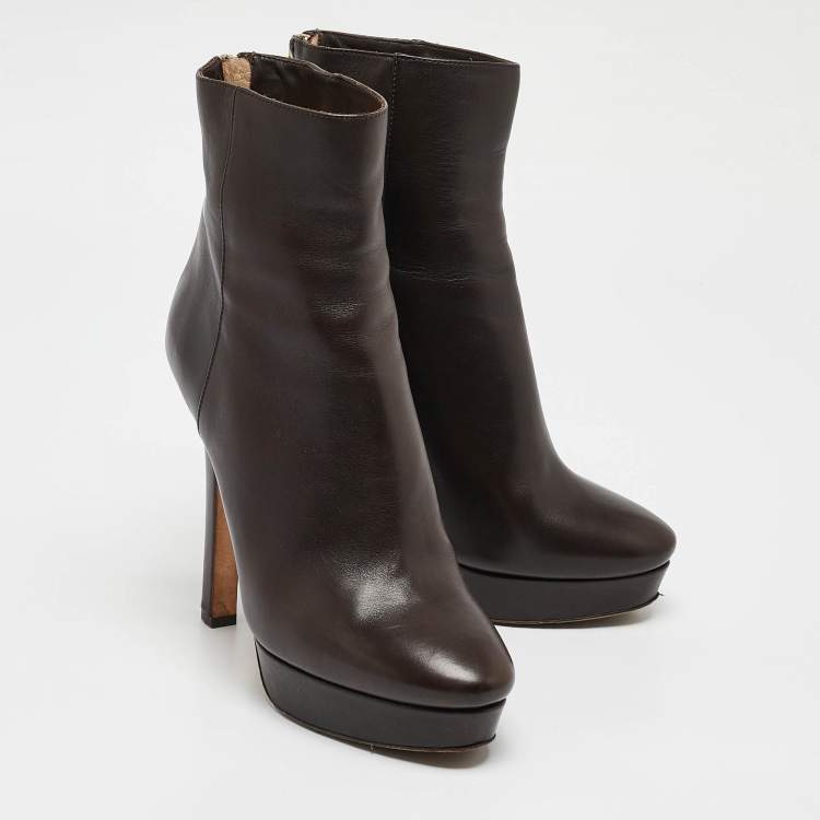 Pre Owned Jimmy Choo Brown Leather Pointed Toe Ankle Length Boots Size 37