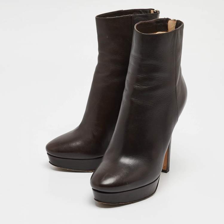 Pre Owned Jimmy Choo Brown Leather Pointed Toe Ankle Length Boots Size 37