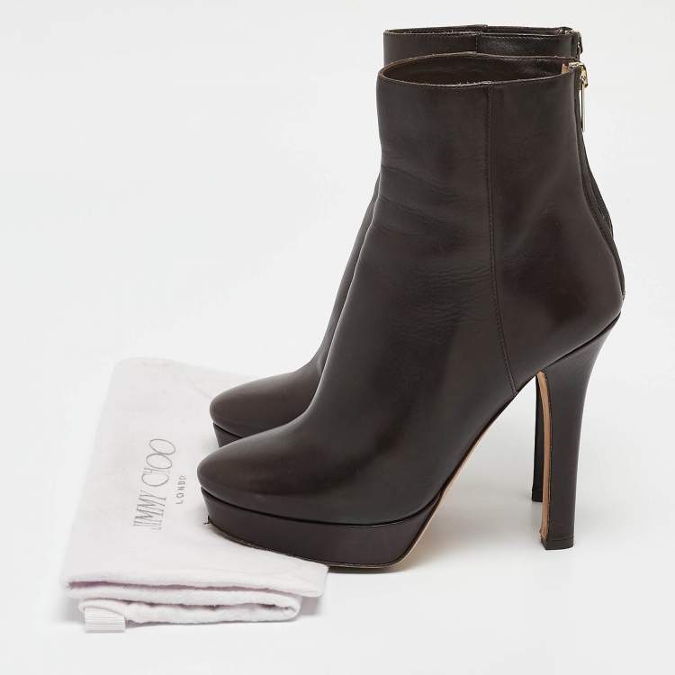 Pre Owned Jimmy Choo Brown Leather Pointed Toe Ankle Length Boots Size 37