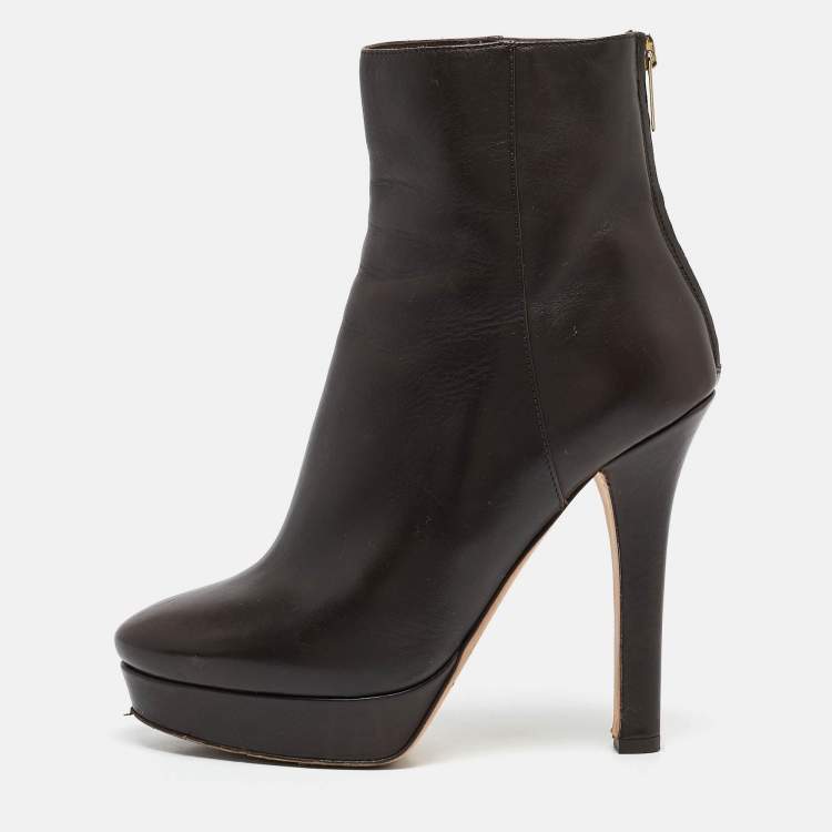 Pre Owned Jimmy Choo Brown Leather Pointed Toe Ankle Length Boots Size 37