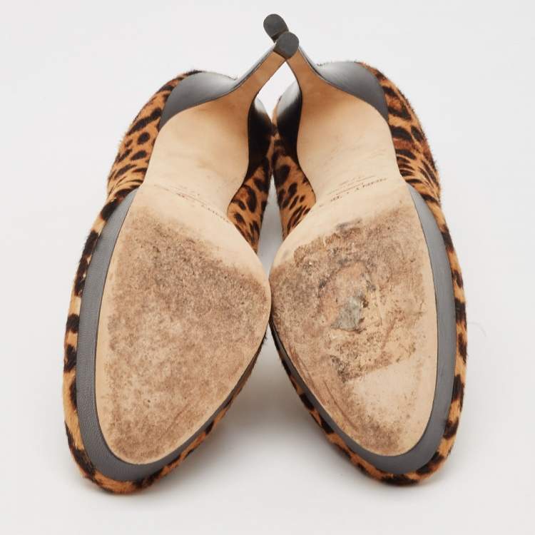 Pre Owned Jimmy Choo Brown/Beige Calf Hair and Leather Cosmic Platform Pumps Size 37.5