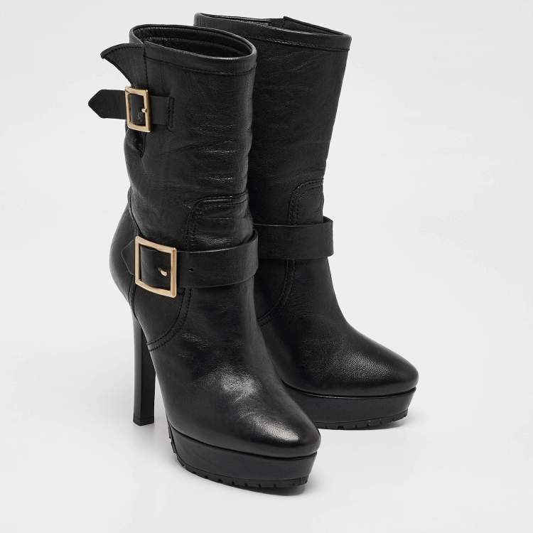 Pre Owned Jimmy Choo Black Leather Ankle Length Boots Size 37