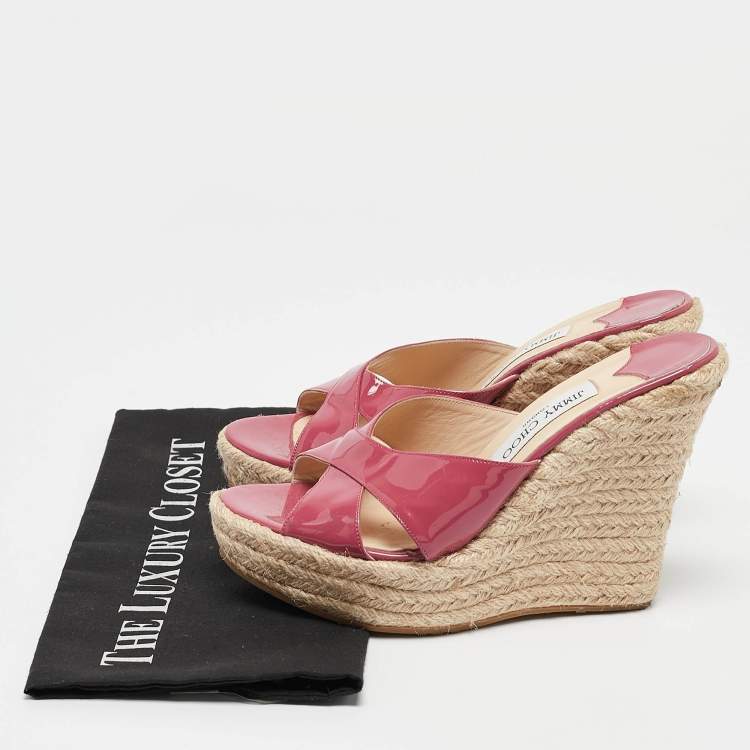 Pre Owned Jimmy Choo Purple Patent Leather Prima Wedge Sandals Size 38