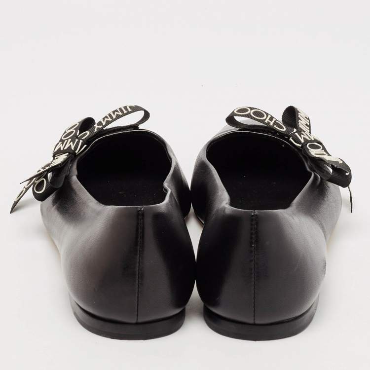 Pre Owned Jimmy Choo Black Leather Bow Veda Ballet Flats Size 36