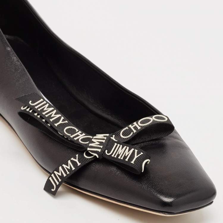 Pre Owned Jimmy Choo Black Leather Bow Veda Ballet Flats Size 36