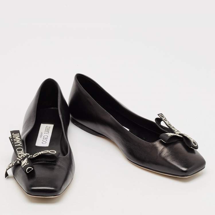 Pre Owned Jimmy Choo Black Leather Bow Veda Ballet Flats Size 36