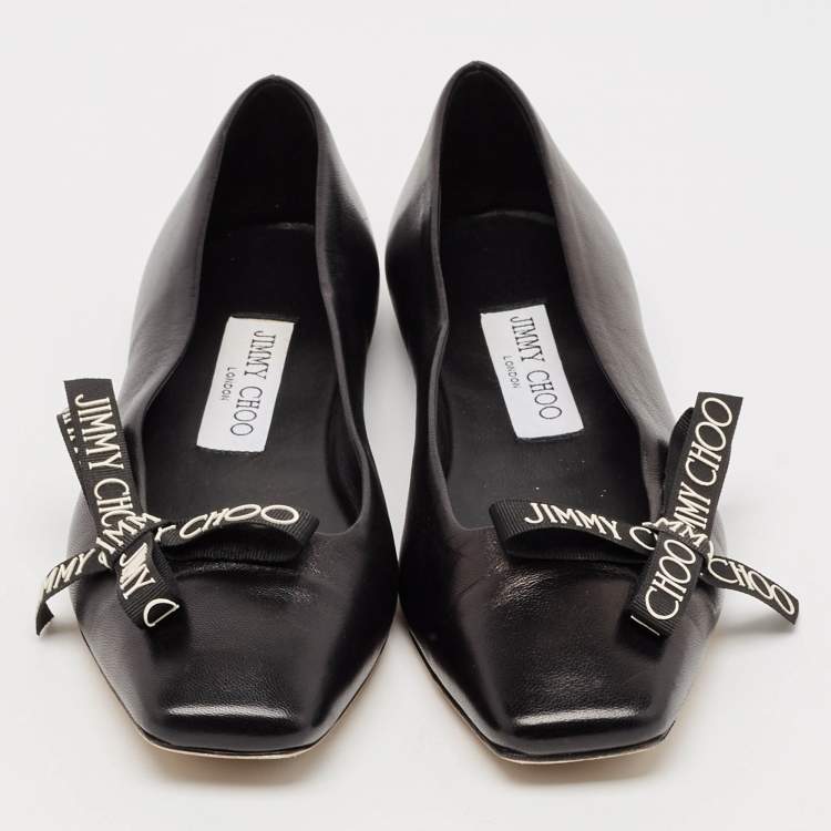 Pre Owned Jimmy Choo Black Leather Bow Veda Ballet Flats Size 36