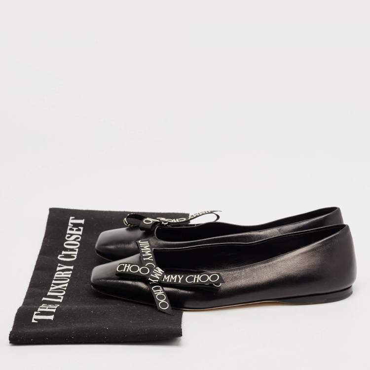 Pre Owned Jimmy Choo Black Leather Bow Veda Ballet Flats Size 36