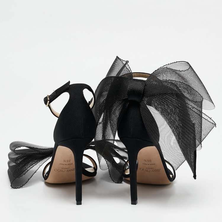 Pre Owned Jimmy Choo Black Grosgrain and Mesh Aveline Sandals Size 36.5