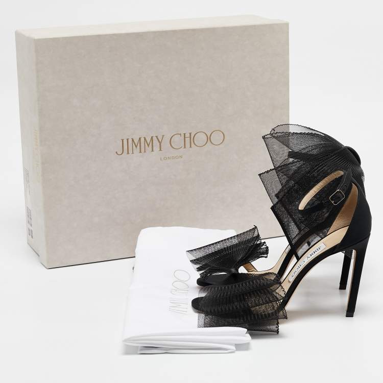 Pre Owned Jimmy Choo Black Grosgrain and Mesh Aveline Sandals Size 36.5