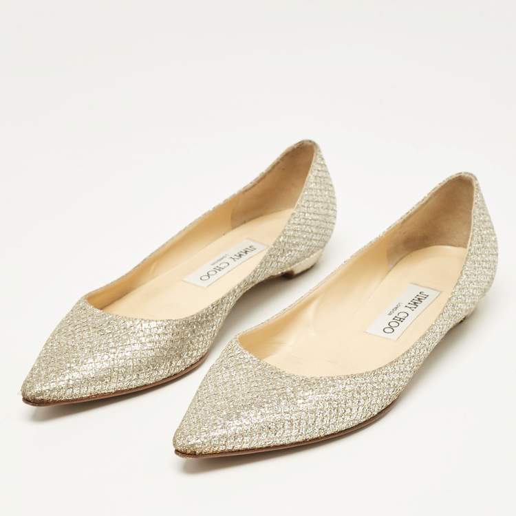 Pre Owned Jimmy Choo Silver Glitter Romy Ballet Flats Size 36