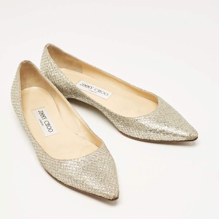 Pre Owned Jimmy Choo Silver Glitter Romy Ballet Flats Size 36