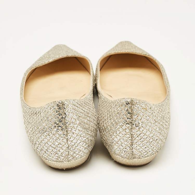 Pre Owned Jimmy Choo Silver Glitter Romy Ballet Flats Size 36