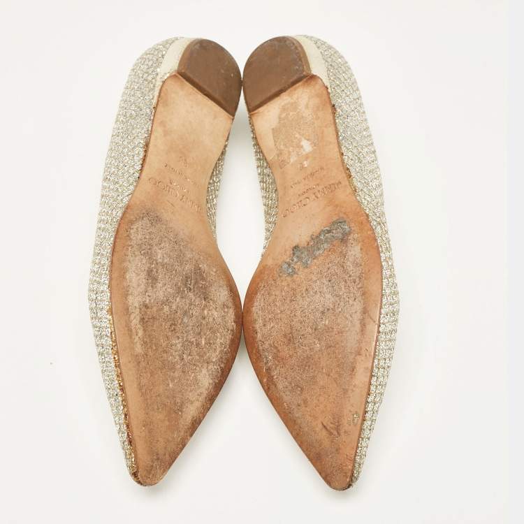 Pre Owned Jimmy Choo Silver Glitter Romy Ballet Flats Size 36