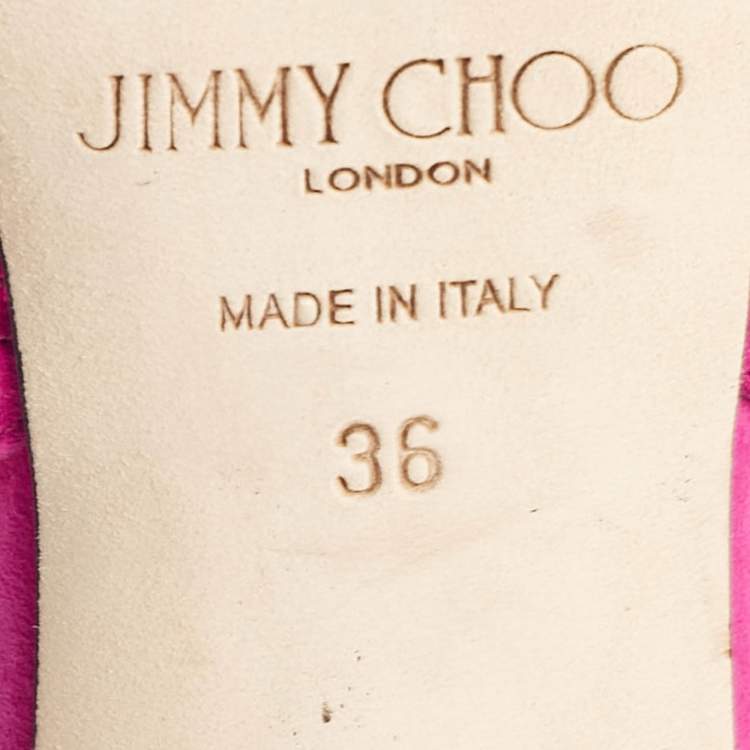 Pre Owned Jimmy Choo Fuchsia Suede and Fishnet Amita Slingback Pumps Size 36