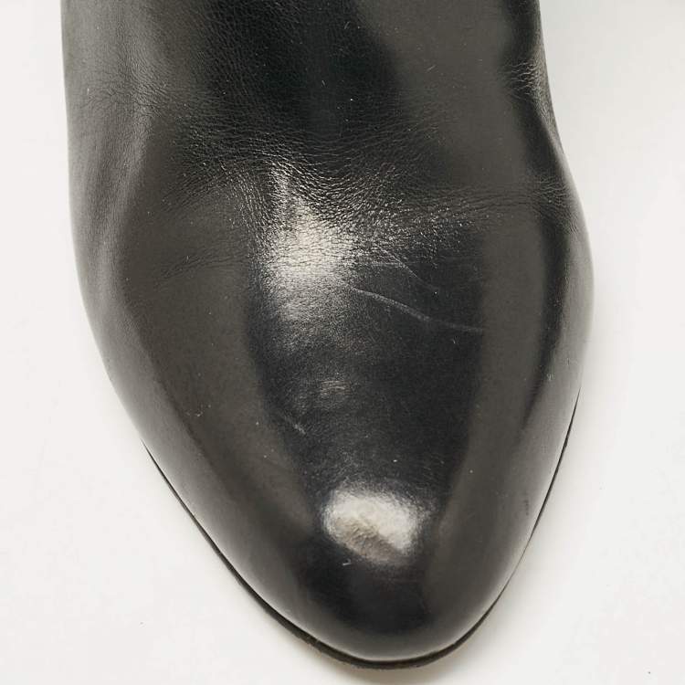 Pre Owned Jimmy Choo Black Leather Wedge Ankle Boots Size 37