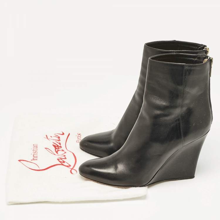 Pre Owned Jimmy Choo Black Leather Wedge Ankle Boots Size 37