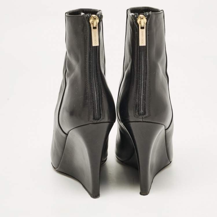 Pre Owned Jimmy Choo Black Leather Wedge Ankle Boots Size 37