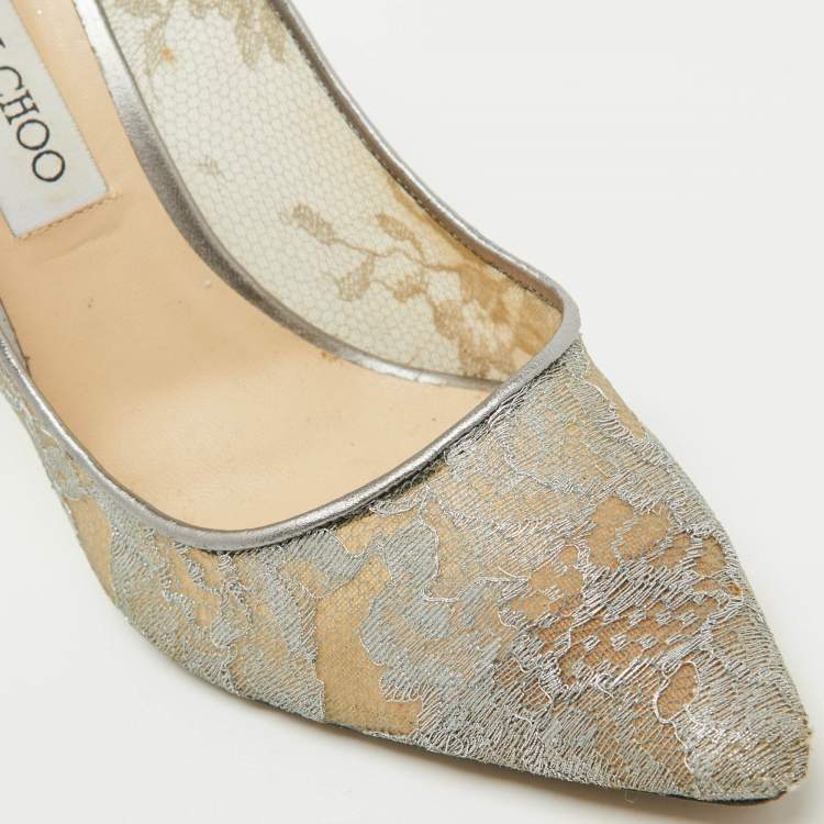 Pre Owned Jimmy Choo Grey Lace Love Pointed Toe Pumps Size 41