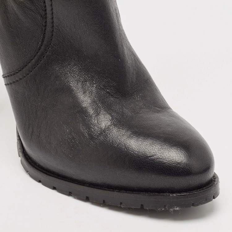 Pre Owned Jimmy Choo Black Leather Buckle  Mid Calf Boots Size 37.5