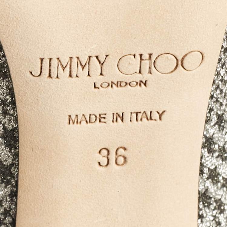 Pre Owned Jimmy Choo Silver Fabric Knee Length Boots Size 36