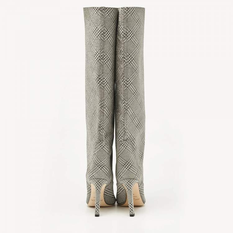 Pre Owned Jimmy Choo Silver Fabric Knee Length Boots Size 36