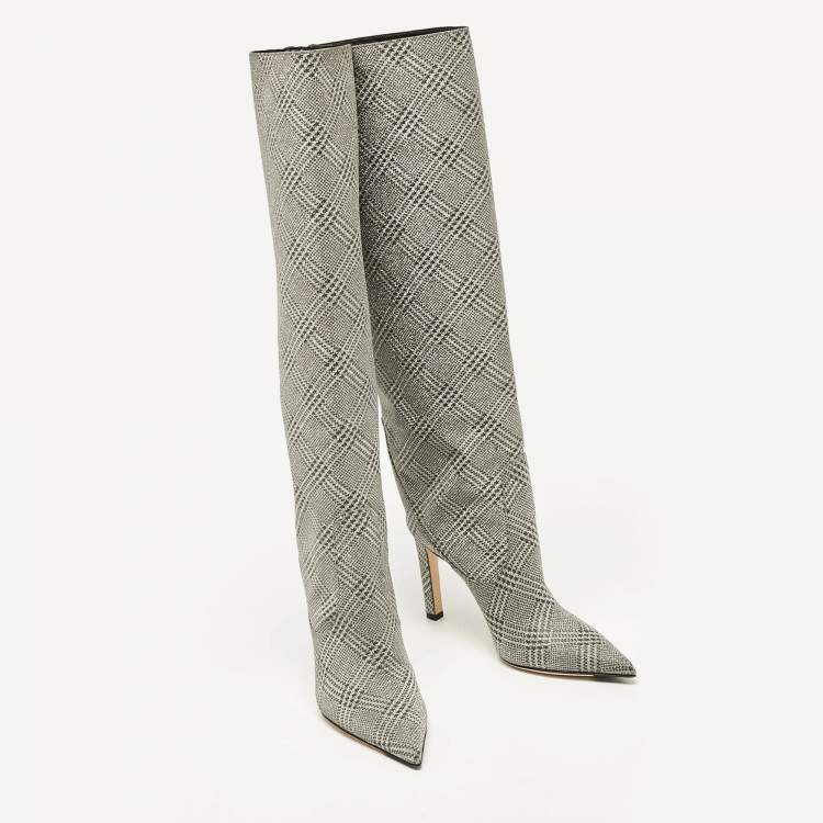 Pre Owned Jimmy Choo Silver Fabric Knee Length Boots Size 36