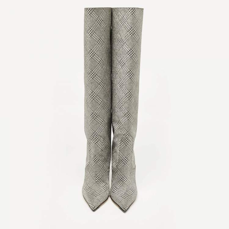 Pre Owned Jimmy Choo Silver Fabric Knee Length Boots Size 36