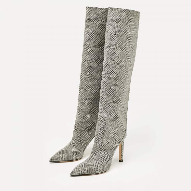 Pre Owned Jimmy Choo Silver Fabric Knee Length Boots Size 36