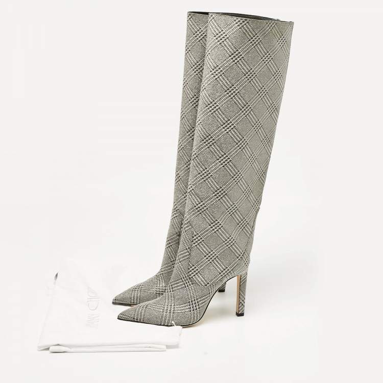 Pre Owned Jimmy Choo Silver Fabric Knee Length Boots Size 36