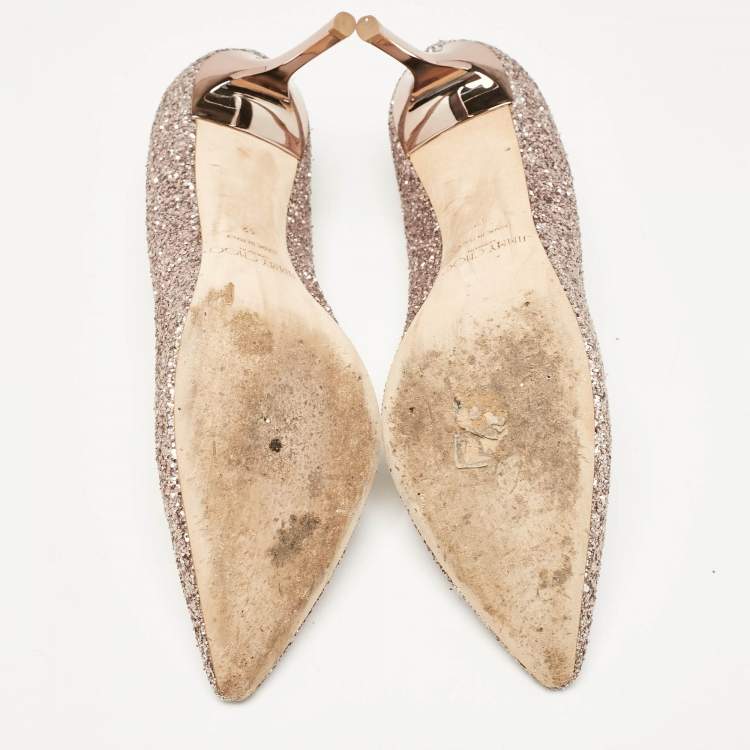 Pre Owned Jimmy Choo Rose Gold Glitter Romy Pumps Size 42